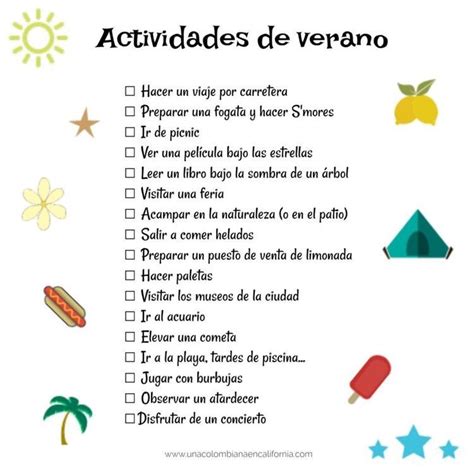 Lista De Actividades Para Pasar Un Verano Top Checklist Descargable