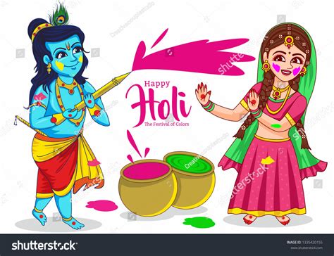 Happy Holi Radha Krishna Playing Holi เวกเตอร์สต็อก ปลอดค่าลิขสิทธิ์