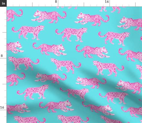 Leopard Parade Hot Pink On Turquoise Fabric Spoonflower