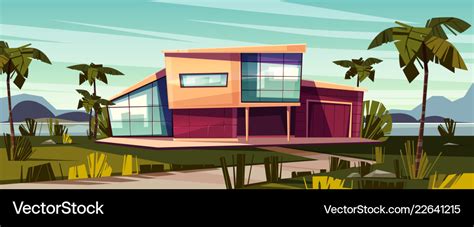 Luxury Villa On Tropical Coast Cartoon Royalty Free Vector