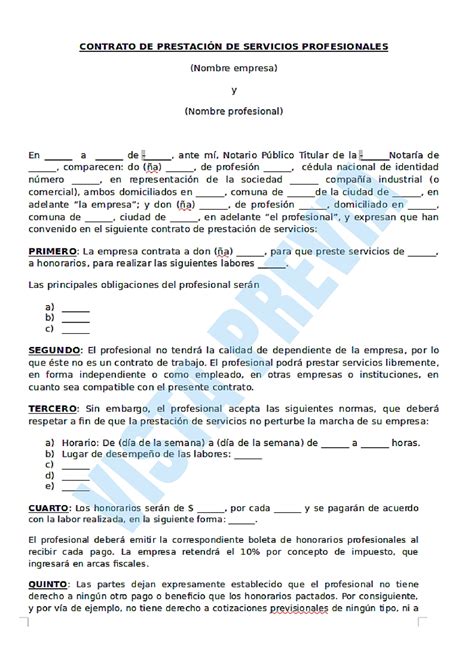 Formato De Contrato De Prestacion De Servicios Assistente Administrativo