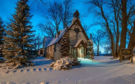 Kirche Winter Schnee Bäume Nacht 1920x1200 Hd Hintergrundbilder Hd