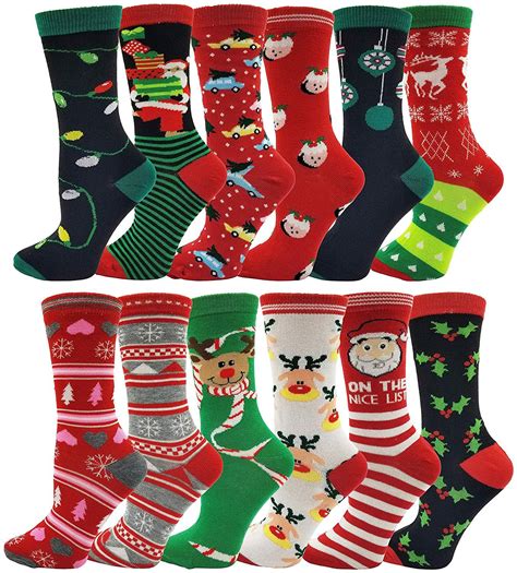 Womens Christmas Socks 12 Pairs Holiday Xmas T Novelty Colorful