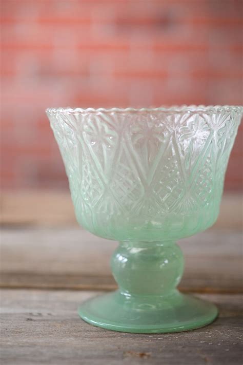 Mint Green Glass Jazzlyn Compote 4 Green Glass Candles Inside Mint