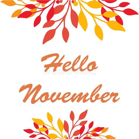 Template Of Greeting Card Hello November With Bright Leaves Frame
