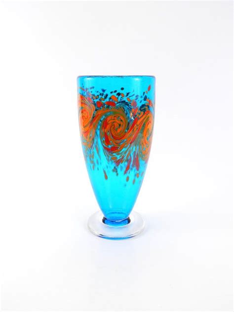 Ocean Blue Blown Glass Vase Etsy Blown Glass Vase Glass Blowing Glass Vase