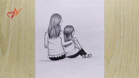 How To Draw A Girl Sitting With Little Sister Easy Girl Sketch