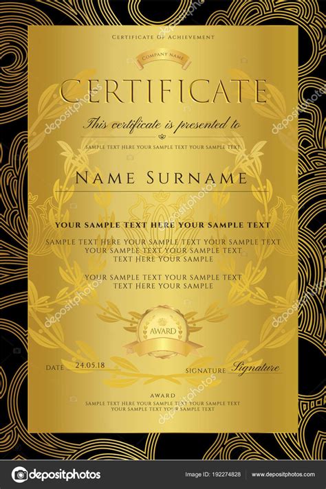 Certificate Diploma Golden Design Template Background Floral With