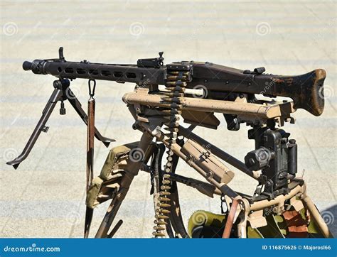 Old Machine Gun With Ammunition Stock Photo Image Of Black Weapon