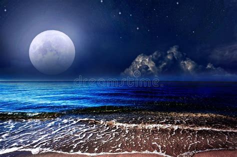 Full Moon Over The Sea And Starry Sky Stock Photo Image Of Galaxy
