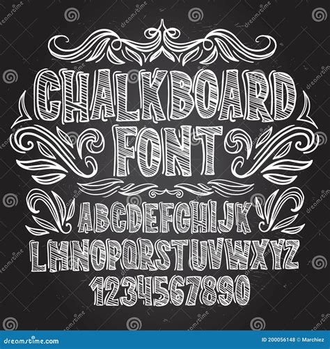 Chalkboard Font Typography Alphabet With Illustrations