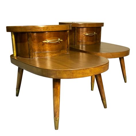 Mid Century Modern Walnut Oval Side End Table With Serpentine Drawer