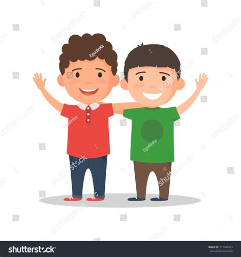 Two Boys Smiling Hugging Waving Their Stock Vector 517364923 Shutterstock