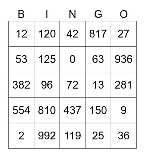 Bingo Math Bingo Card
