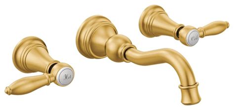 See more ideas about gold kitchen, high arc kitchen faucet, brushed gold. Moen Weymouth Brushed Gold Two-Handle Wall Mount Bathroom ...
