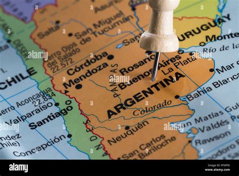 Push Pin On A World Map Marking Argentina As A Destination Concept