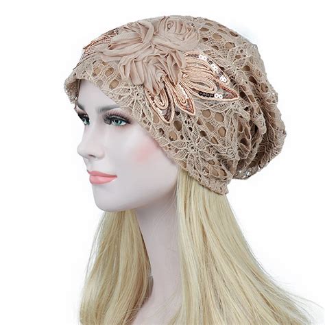 Buy Turban Hats For Women Lace Slouchy Beanie Cap