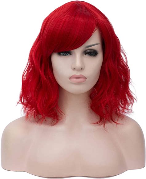 Beron 14 Inches Red Wig Short Curly Wig Red Wig With Bangs Red Wig For Women Heat Resistant