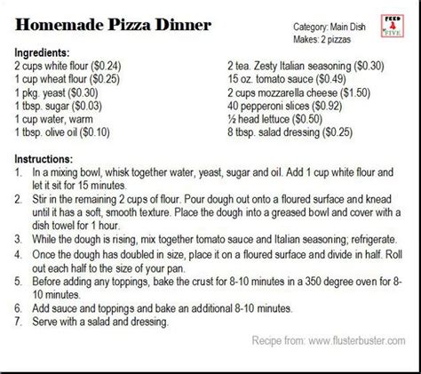Homemade Pizza Recipe Card 625×556 Pixels Cheap Easy Meals Pizza