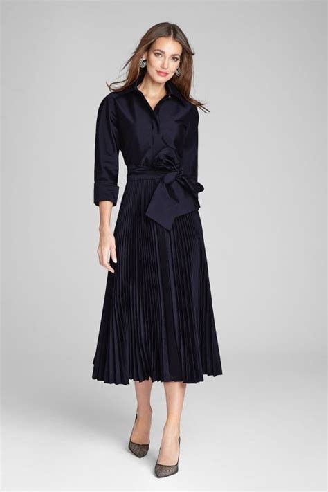 Taffeta Shirtwaist Dress With Pleated Skirt In 2020 Shirtwaist Dress