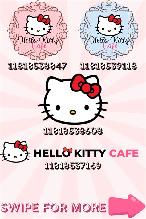 Hello kitty logo signs and cafe menu decals for bloxburg on roblox