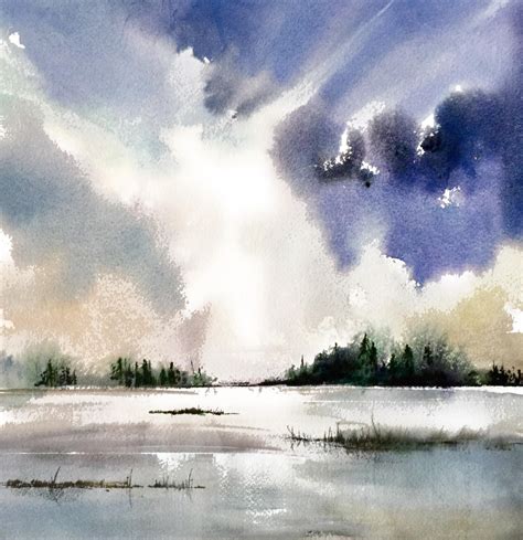 Cloud Watercolor Print Cloud Painting Nature Decor Moody Etsy