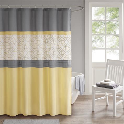 Donnell Embroidered And Pieced Geometric Shower Curtain 72x72 Yellow Gray