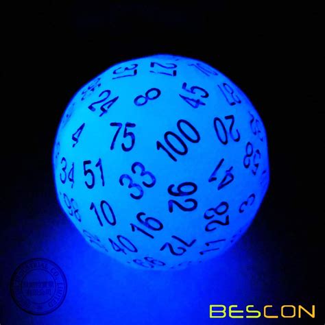 Bescon Glowing Polyhedral 100 Sides Dice Acid Blue Luminous D100 Dice