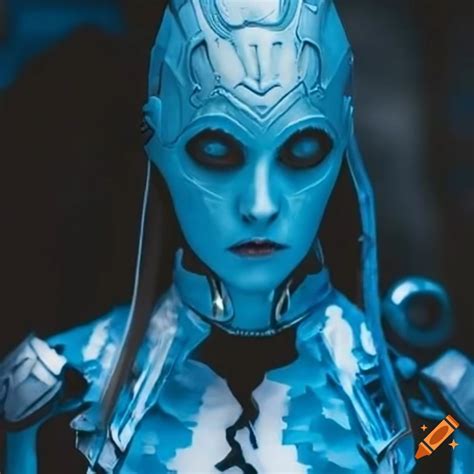 Blue Skin Alien Girl In White Armor