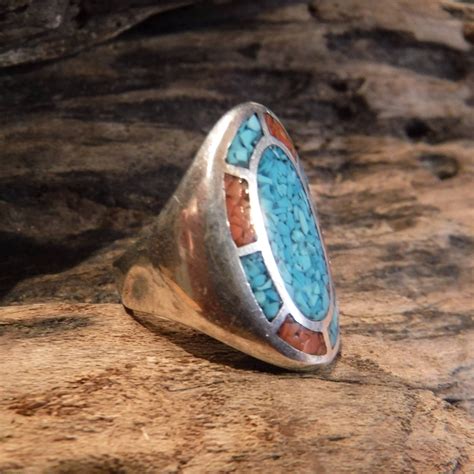 Mens Ring Silver Navajo Signed T Sterling Native American Grams