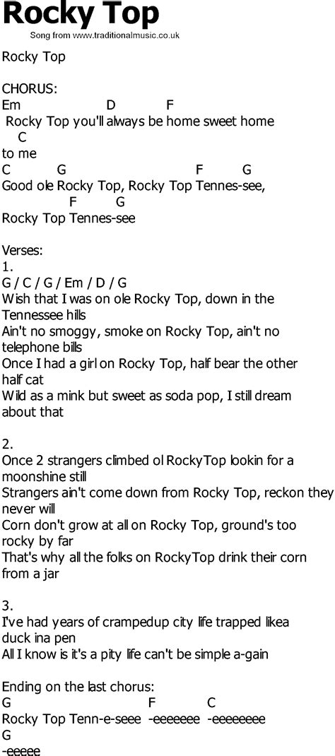 Old Country Song Lyrics With Chords Rocky Top
