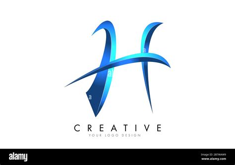 Creative H Letter Logo With Blue 3d Bright Swashes Blue Swoosh Icon