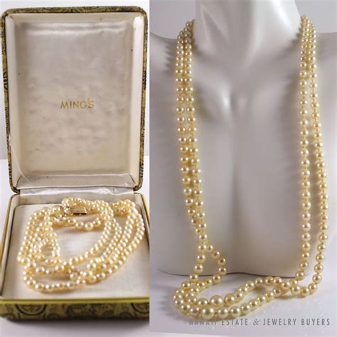 Mings Hawaii Graduated Yellow Pearl 14k Yellow Gold Necklace 21 W