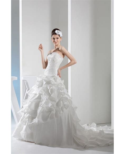 Strapless Lace Cascading Ruffles Wedding Gown Custom Oph1355 269
