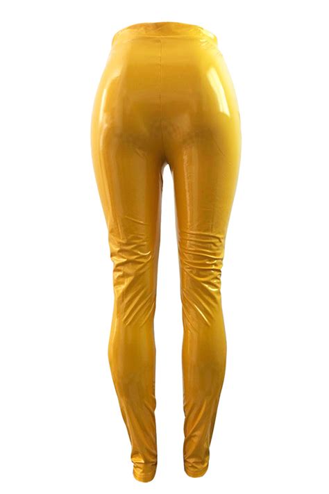 Lovely Fashion Skinny Yellow Pu Pantspantsbottomslovelywholesale