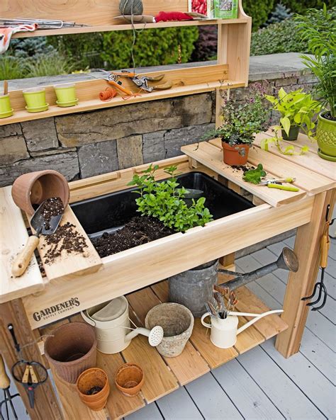 Potting Bench Cedar Potting Table With Soil Sink And