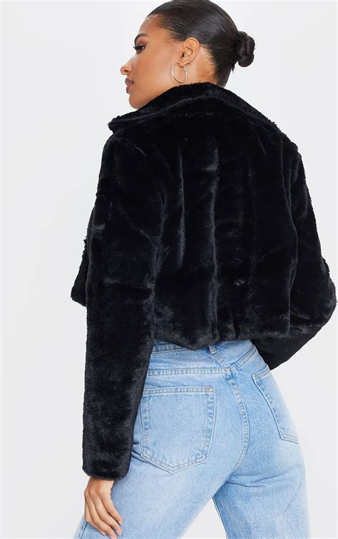 black cropped faux fur coat prettylittlething aus