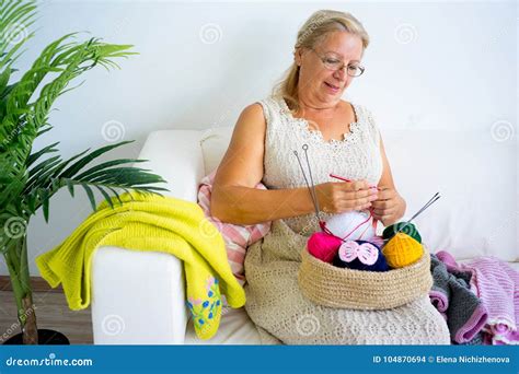 Grandmother Knitting At Home Stock Photo Image Of Granddaughter