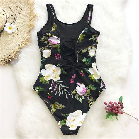 free shipping women o neck lace up floral printed swimsuit jkp3505 floral one piece swimsuit