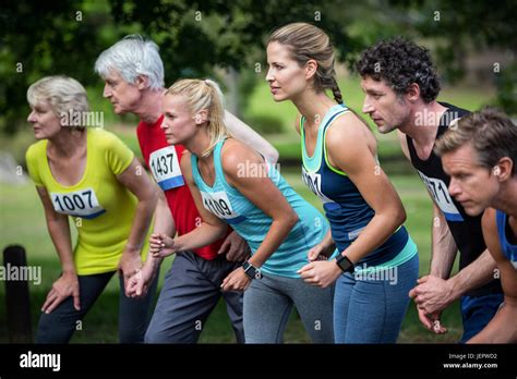 Marathon Athletes On The Starting Line Stock Photo Alamy