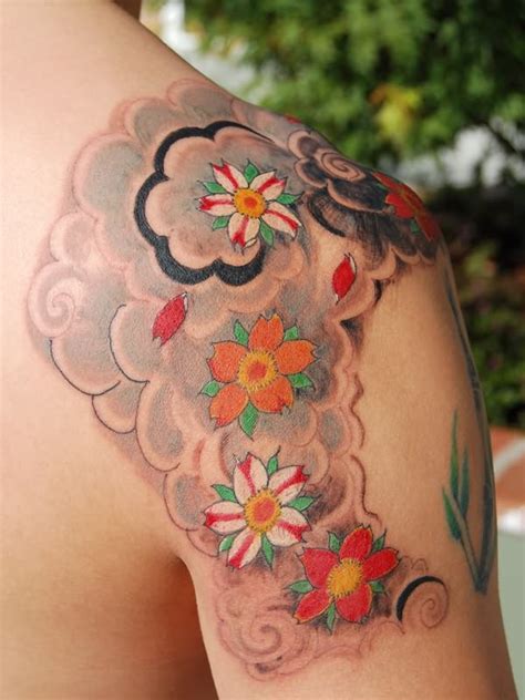 Japanese Cherry Blossom Tattoo On Shoulder