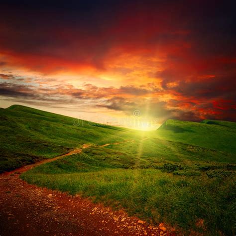 Sunset And Path Through A Meadow Stock Photo Image 21063970