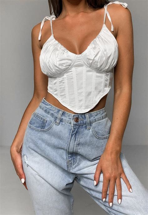White Satin Ruched Bust Corset Cami Top Missguided