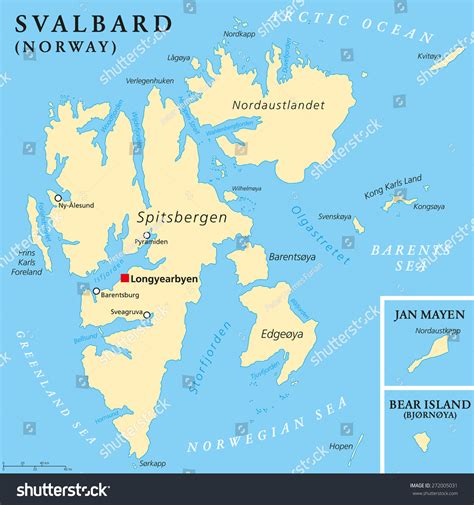 Svalbard Political Map Capital Longyearbyen Norwegian Stock Vector Royalty Free 272005031