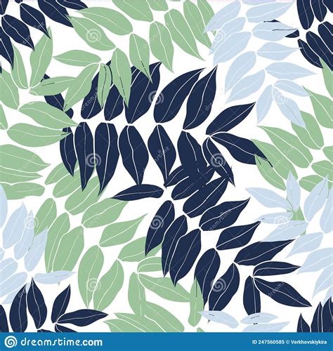 Beautiful Leaves Seamless Pattern Design Vector Hand Drawn Leaves