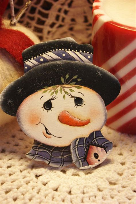 Hand Painted Wooden Snowman Brooch Pin Etsy Wooden Snowman