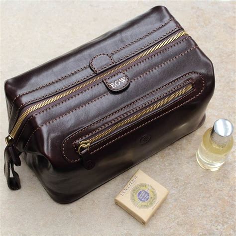Personalised Leather Men Wash Bag The Duno Large By Maxwell Scott