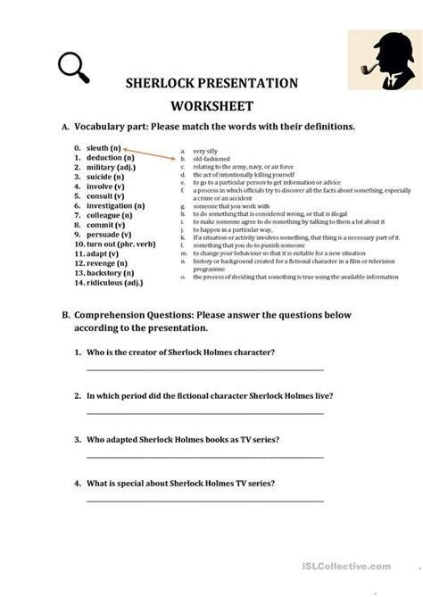 Worksheet Of Sherlock Presentation English Esl Worksheets For