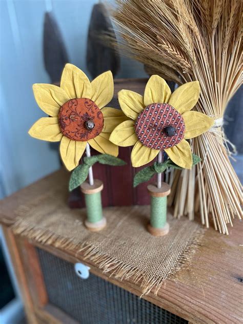 Sunflowers Primitive Flowers Spool Fall Summer Etsy Handmade