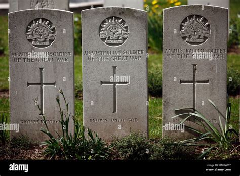 The Graves Of Unknown Australian Soldiers In Le Trou Aid Post Cemetery